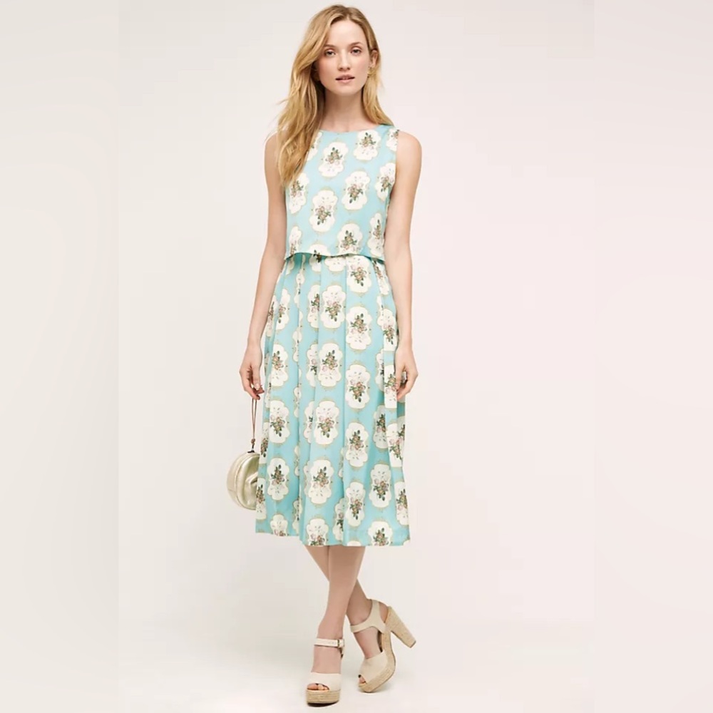Anthropologie Mint Floral Two-Piece Midi Dress